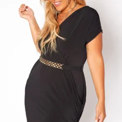 Asoph Plus Size Belted Overlay Bodycon Mini Dress