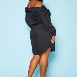 Plus Size Off Shoulder Button Front Mini Dress -Femme Avid Sales Store 2020945 001 3