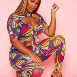 Plus Size Abstract Print Cut Out Jumpsuit -Femme Avid Sales Store 2020967 001 5