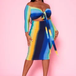 Plus Size Gradient Print Tie Front Bodycon Dress -Femme Avid Sales Store 2020972 002 2