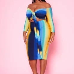 Plus Size Gradient Print Tie Front Bodycon Dress -Femme Avid Sales Store 2020972 002 3
