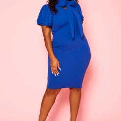 Plus Size Front Collar Tie Bodycon Midi Dress -Femme Avid Sales Store 2021005 005 2