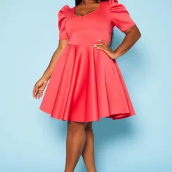 Plus Size Puff Sleeve Flare Mini Dress -Femme Avid Sales Store 2021049 004 2