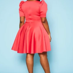 Plus Size Puff Sleeve Flare Mini Dress -Femme Avid Sales Store 2021049 004 4