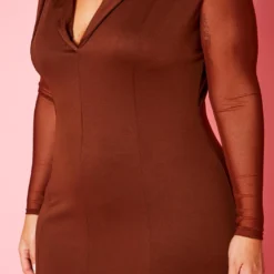 Plus Size Collared Bodycon Dress With Mesh Sleeves -Femme Avid Sales Store 2021085 002 6
