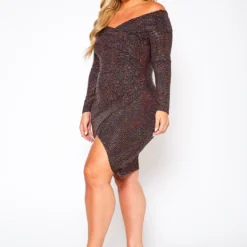 Plus Size Sequin Off Shoulder Midi Dress -Femme Avid Sales Store 2021091 001 3