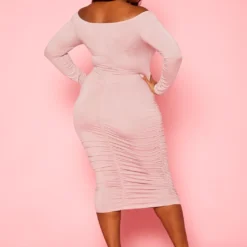 Plus Size Off Shoulder Cross Wrap Midi Dress -Femme Avid Sales Store 2021111 004 4