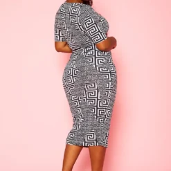 Plus Size Greek Key Print Bodycon Midi Dress -Femme Avid Sales Store 2021135 001 4