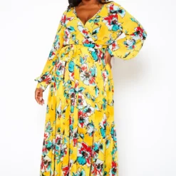 Plus Size Floral Print Flare Maxi Dress -Femme Avid Sales Store 2021146 001 2