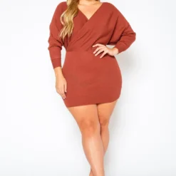 Plus Size Ribbed Knit Dolman Sleeve Mini Dress -Femme Avid Sales Store 2021158 002 1