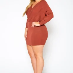 Plus Size Ribbed Knit Dolman Sleeve Mini Dress -Femme Avid Sales Store 2021158 002 3
