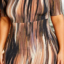 Plus Size Mocha Pattern Flare Dress -Femme Avid Sales Store 2021204 001 4