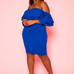 Plus Size Off Shoulder Ruffle Sleeve Mini Dress -Femme Avid Sales Store 2021271 002 2