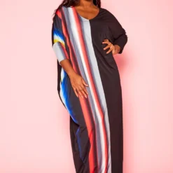 Plus Size Gradient Pattern Splice Flare Maxi Dress