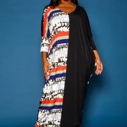 Plus Size Multi Pattern Splice Flare Maxi Dress