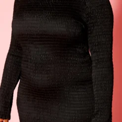 Plus Size Smocked High Neck Long Sleeve Maxi Dress -Femme Avid Sales Store 2021285 001 4