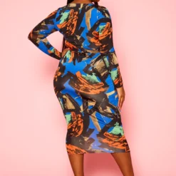 Plus Size Abstract Print Bodycon Midi Dress -Femme Avid Sales Store 2021297 001 3