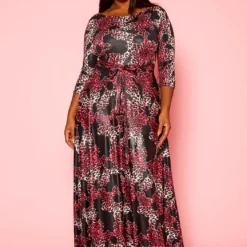 Plus Size Fuchsia Leopard Print Fit & Flare Maxi Dress -Femme Avid Sales Store 2021305 001 1