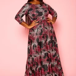 Plus Size Fuchsia Leopard Print Fit & Flare Maxi Dress