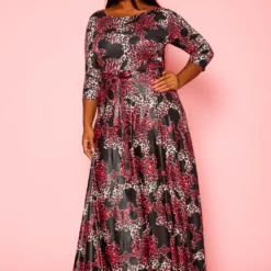 Plus Size Fuchsia Leopard Print Fit & Flare Maxi Dress -Femme Avid Sales Store 2021305 001 3