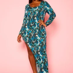 Plus Size Abstract Floral Pattern High Low Maxi Dress -Femme Avid Sales Store 2021310 001 2