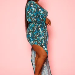 Plus Size Abstract Floral Pattern High Low Maxi Dress -Femme Avid Sales Store 2021310 001 3