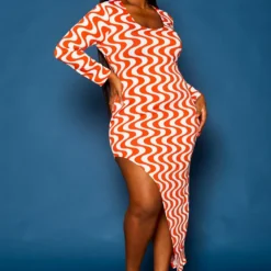 Plus Size Geometric Pattern High Low Maxi Dress -Femme Avid Sales Store 2021311 001 1