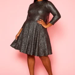 Plus Size Metallic Shimmer Fit & Flare Dress