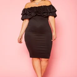 Plus Size Off Shoulder Ruffle Hem Dress
