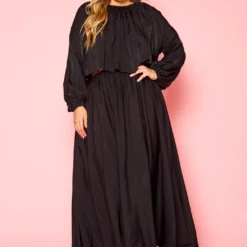 Plus Size Solid Long Sleeve Flare Maxi Skirt Set -Femme Avid Sales Store 2021333 001 2
