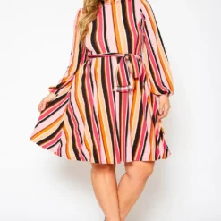 Colorful Mock Neck Fit & Flare Dress