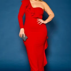 Plus Size One Sleeve Cocktail Maxi Dress