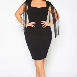 Plus Size Fringe Sleeve Midi Dress -Femme Avid Sales Store 2021346 001 2