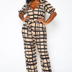 Plus Size Gridline Plaid Print Jumpsuit