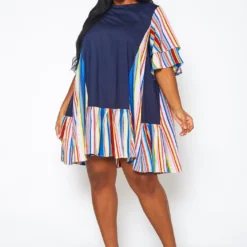 Plus Size Multi Striped Tunic Dress