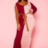 Plus Size Color Block Long Sleeve Maxi Dress