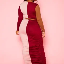 Plus Size Color Block Long Sleeve Maxi Dress -Femme Avid Sales Store 2021386 001 3