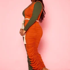 Plus Size Color Block Long Sleeve Maxi Dress -Femme Avid Sales Store 2021386 002 2