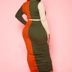 Plus Size Color Block Long Sleeve Maxi Dress -Femme Avid Sales Store 2021386 002 3