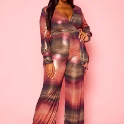 Plus Size Gradient Pattern Metallic Jumpsuit