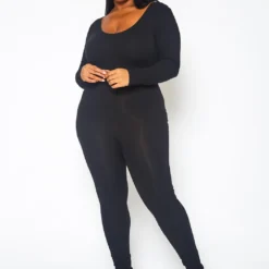 Plus Size Solid Long Sleeve Fitted Jumpsuit -Femme Avid Sales Store 2021396 001 2