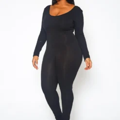 Plus Size Solid Long Sleeve Fitted Jumpsuit -Femme Avid Sales Store 2021396 001 3