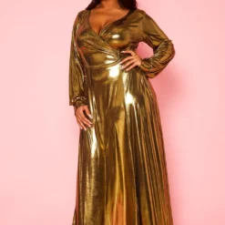 Plus Size Gold Metallic Fit & Flare Maxi Dress -Femme Avid Sales Store 2021399 001 2