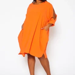 Plus Size Solid Short Sleeve Tunic Dress -Femme Avid Sales Store 2021409 001 2