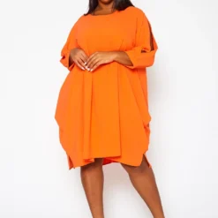 Plus Size Solid Short Sleeve Tunic Dress