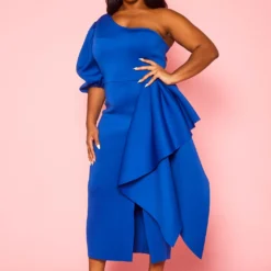 Plus Size One Sleeve Drape Front Gown -Femme Avid Sales Store 2022410 002 3