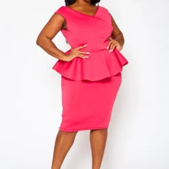 Plus Size Sleeveless V Neck Peplum Dress