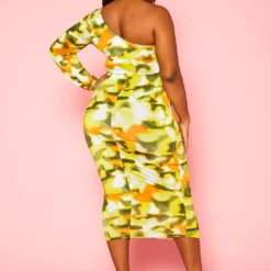 Plus Size Green Hues One Sleeve Midi Dress -Femme Avid Sales Store 2022418 001 4