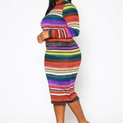 Plus Size Multi Color Pattern Long Sleeve Midi Dress -Femme Avid Sales Store 2022429 001 3