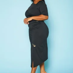 Plus Size Safety Pin Front Slit Bodycon Dress -Femme Avid Sales Store 2022438 001 3